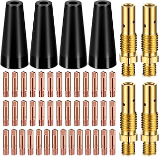 Therwen 48 Pcs Flux Core Gasless Nozzle Tips Kits KP1939-1 Flux Core Welder Mig Welder Contact Tips Gasless Nozzle Gas Diffusers for Mig Gun(48 Pcs,0.030"(0.8mm) kit)