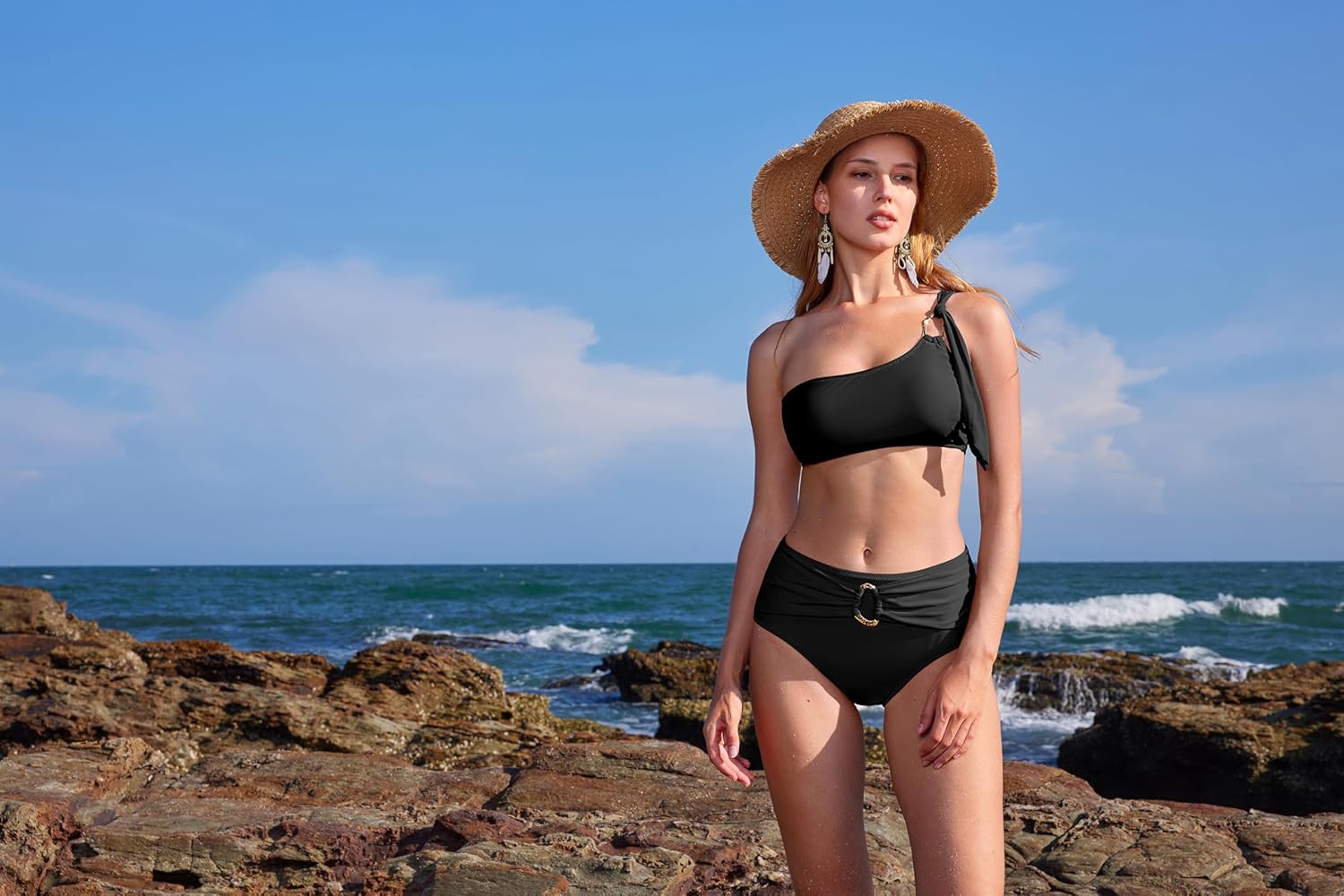 MOOSLOVER Women One Shoulder Bikini Sets High Waisted Two Piece Swimsuits Modest Bathing Suit - Image 6