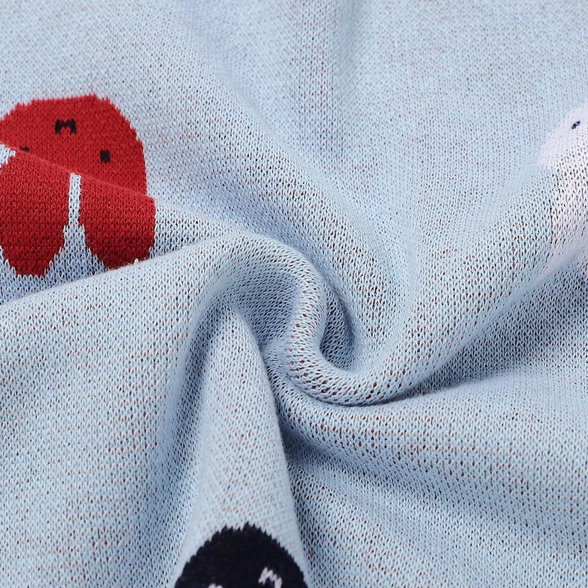 DovFanny Cotton Baby Blanket Lightweight Cozy Knitted Blanket with Cute Easter Bunny 80 x 100cm Blue - Image 5