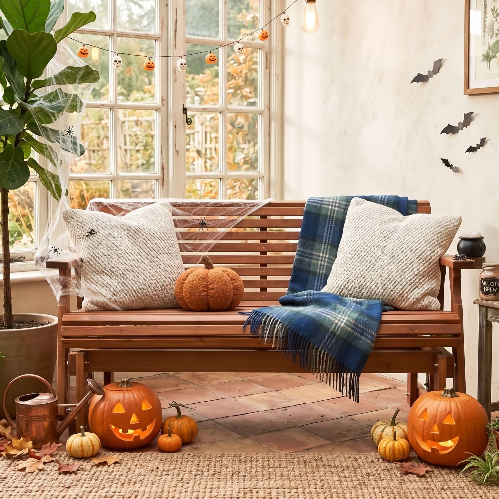 Cedar Brown Wooden Patio Glider Bench with Cup Holders