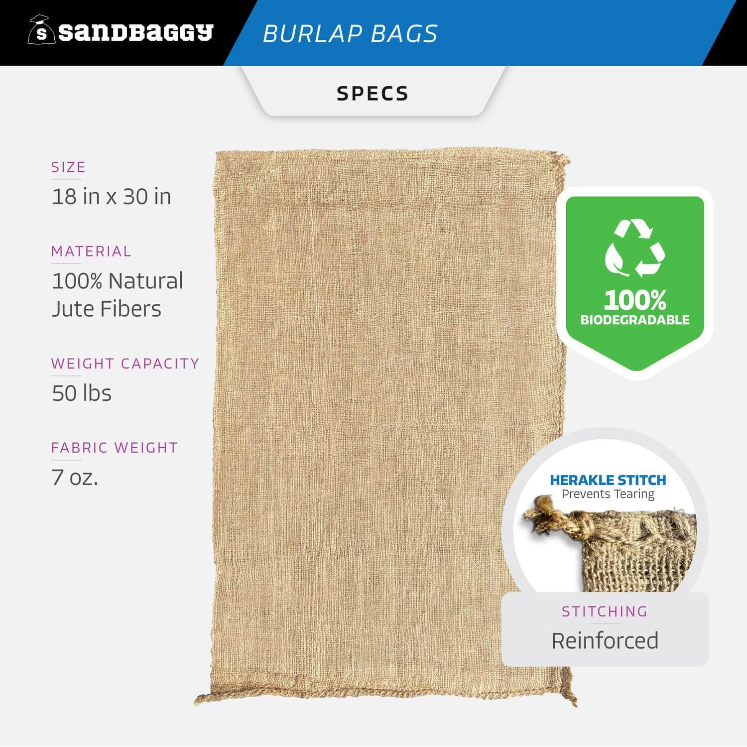 Sandbaggy Large Burlap Bags 18" x 30" - Burlap Bags for Planting/Gardening (Pack of 10)