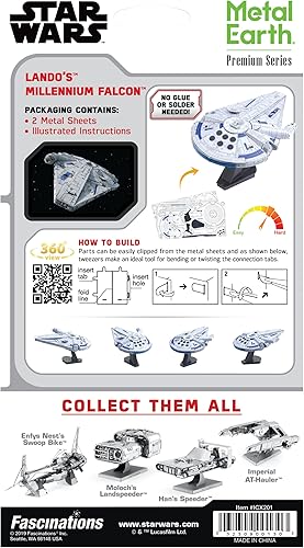 Miniatura 2 de Metal Earth Serie Premium Star Wars Solo Lando's Millennium Falcon 3D Kit de modelo de metal con pinzas Fascinaciones
