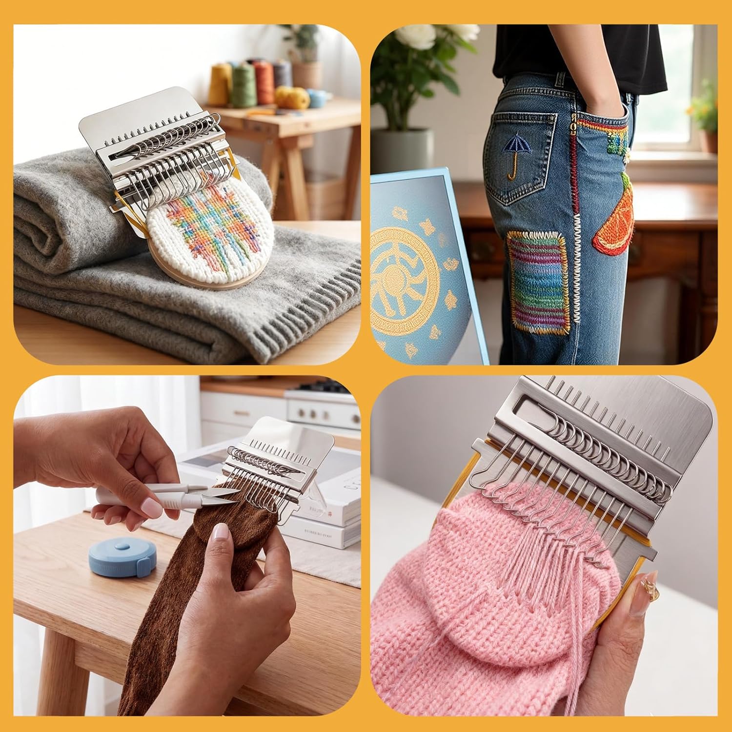 Mini Darning Mushroom, 100-Color Knit Patch kit with Scissors and Tape Measure, Suitable for Beginners and Hand Mending Enthusiasts Repairing Socks and Jeans