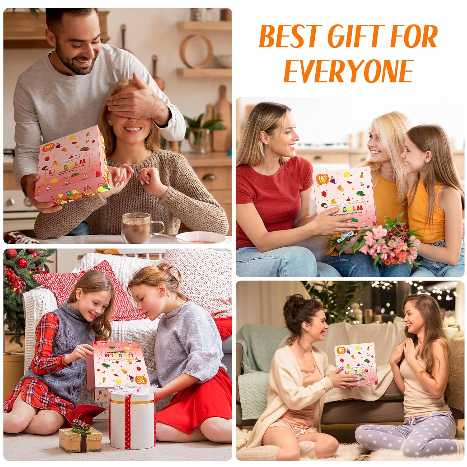 182 Pack Lip Balm Bulk, Natural Lips Balm with Vitamin E and Coconut Oil, Moisturizing Hydrating Soothing Dry Chapped Lips, Lip Moisturizer for Women Men,Holiday Party Favors Bulk Gift - 14 Flavors