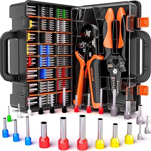 Miniatura 14 de SOMELINE Kit de herramientas de crimpado de virola, alicates autoajustables para virolas de alambre AWG 24-8, con terminales de casquillo de alambre