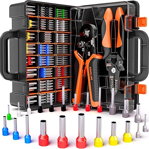 SOMELINE Ferrule Crimping Tool, Ratchet Pliers for AWG24-8 with 23 Sizes Wire End Ferrule Terminals, Quadrilateral Wire Crimp Pliers with Crimp Connectors,Crimp Pliers and Stripper Kit Crimp Connector