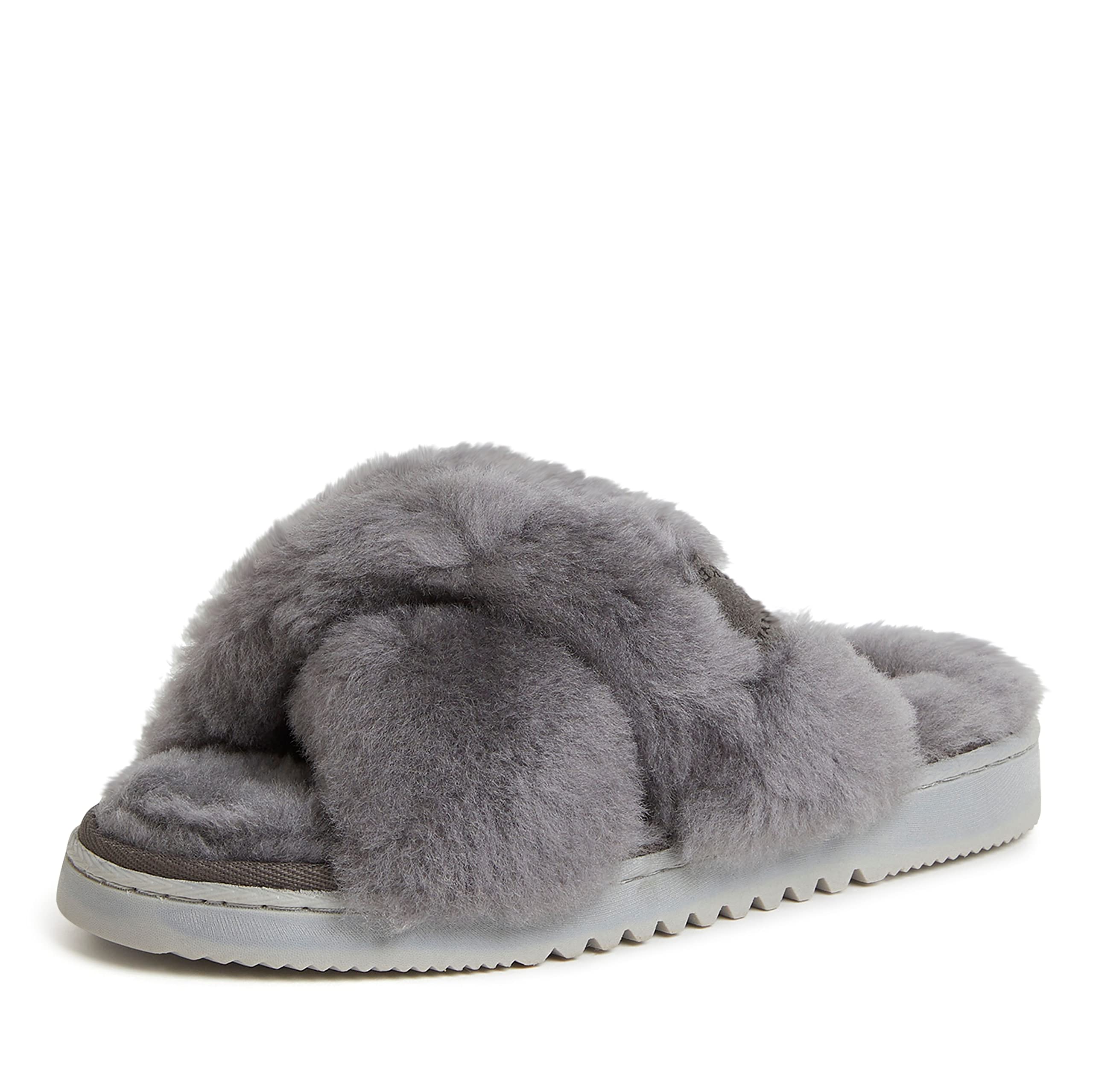 Fireside by Dearfoams Women's New Castle Shearling Cross Band Slide Slipper