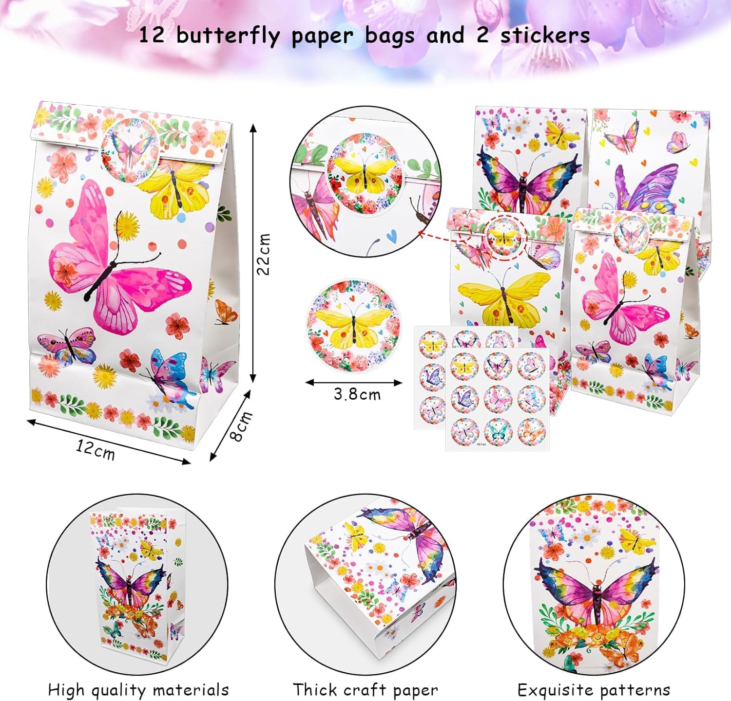 Set di Articoli per Feste con Farfalle, 48 Pezzi per Feste di Compleanno Bambini, Sacchetti Regalo con Farfalle, Braccialetti Snap, Portachiavi, Adesivi, Regali per Feste di Compleanno