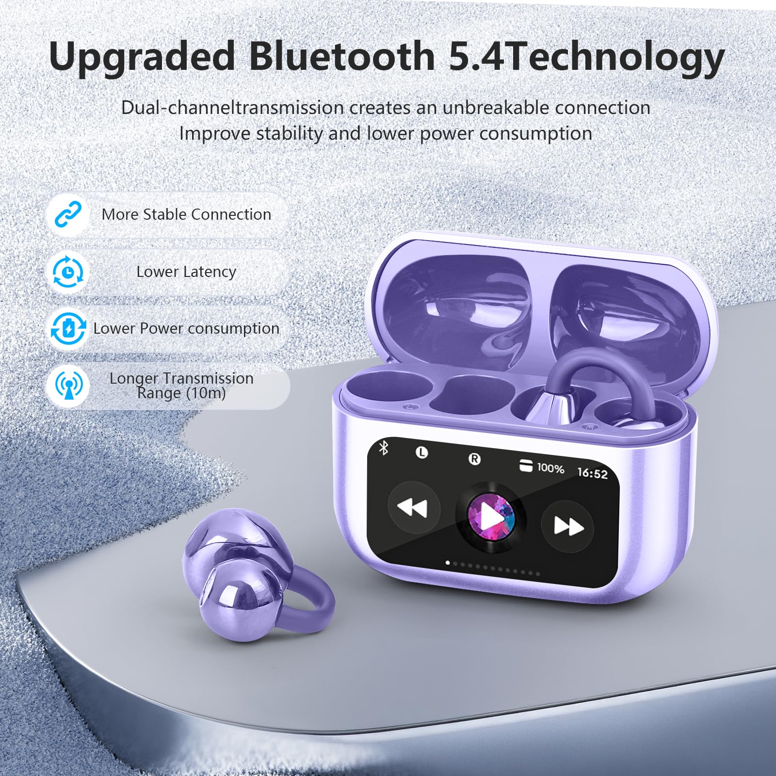 Cuffie ultra aperte Bluetooth 5.4 wireless a clip con display digitale custodia di ricarica 60 ore di riproduzione auricolari sportivi microfono integrato IPX7 impermeabili per corsa fitness