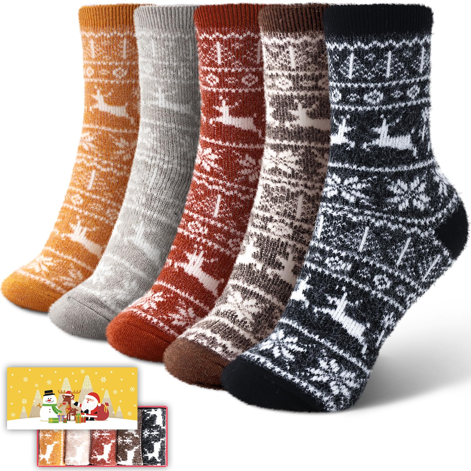 ICEIVY 5 Pair Fuzzy Cozy Socks for Women - Warm Comfy Soft Casual Home Sleep Winter Wool Socks - Gifts for Women