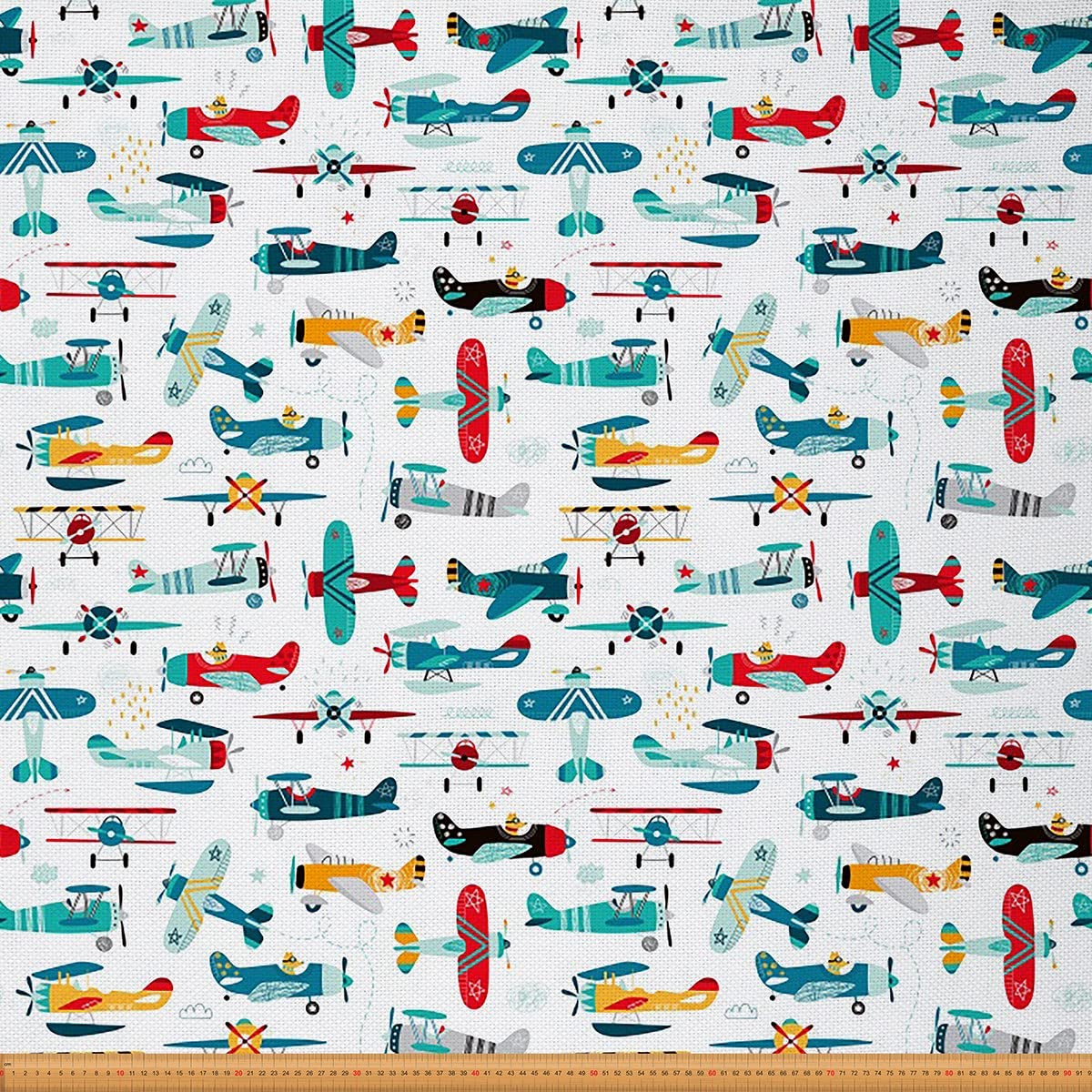 Aircraft Outdoor Fabric by The Yard Cratoon Airplane Print Upholstery Fabric for Chairs Aircraft Flying Decorative Fabric for Home DIY Projects 10 Yards,(L920*W150cm) Teal White