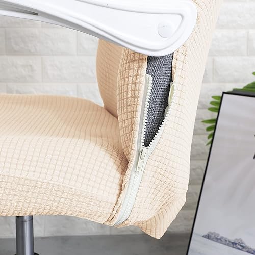 Miniatura 7 de FORCHEER Funda para silla de oficina, elástica, resistente al agua, color beige, elástica, jacquard, para sillas de escritorio, M
