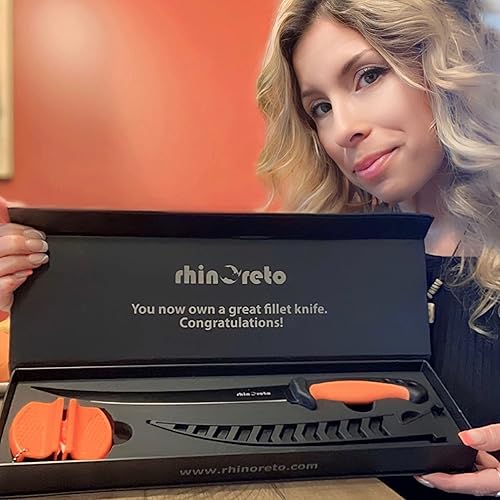 Vista 8 de Rhinoreto Cuchillo de filete para pescado, hoja de acero inoxidable alemán flexible afilada de 5 a 9 pulgadas, cuchillos profesionales para Naranja