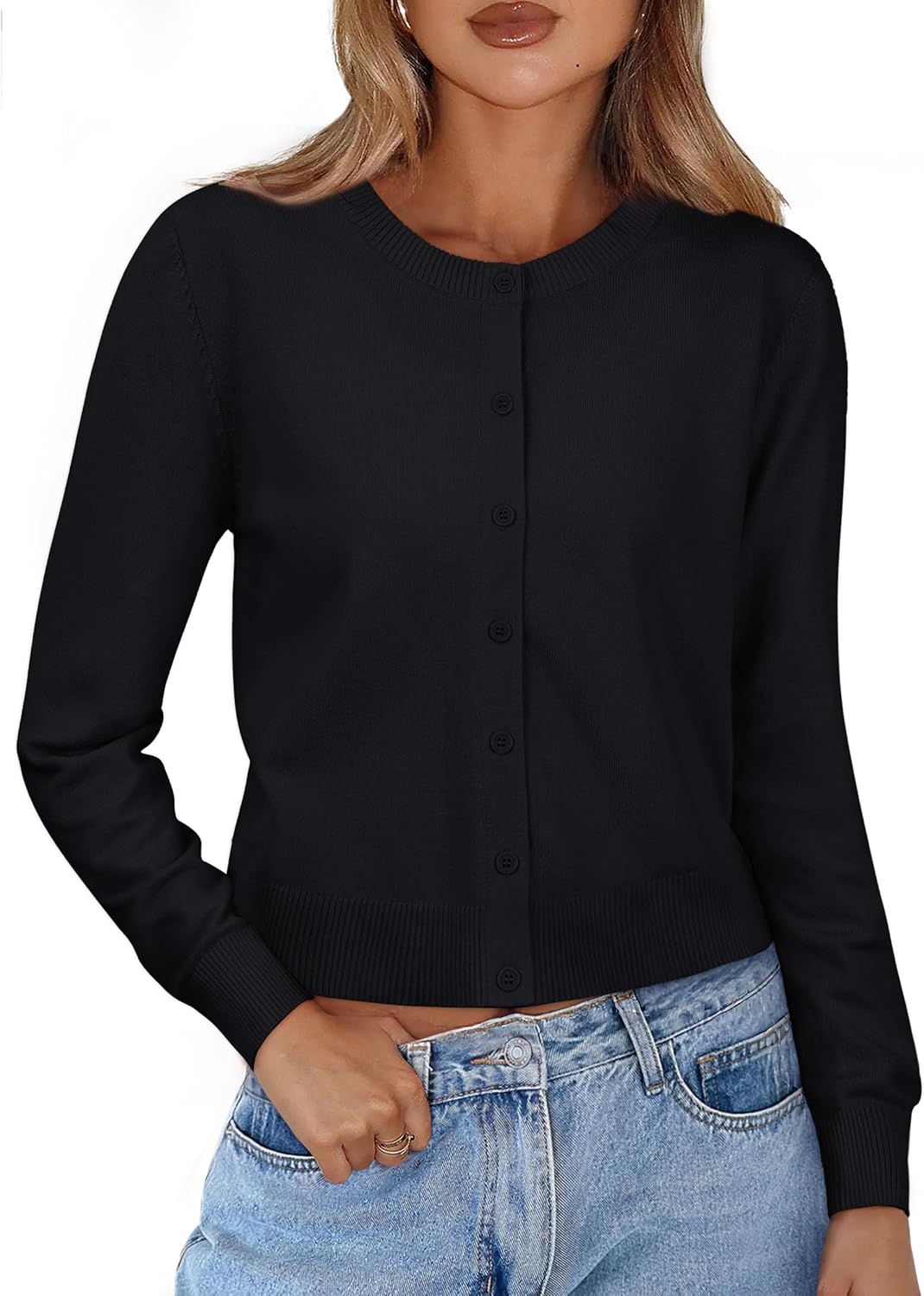 IWD Womens Cardigan Sweaters Crew Neck Long Sleeve Lightweight Button Down Sweater Trendy Knit Tops 2026 Spring Clothing - Image 2