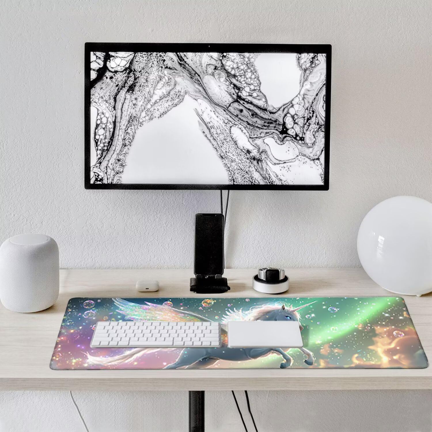 Podkładka pod mysz do gier XXL duża mysz 1200 x 500 mm, duża podkładka pod biurko z antypoślizgową gumową podstawą dla graczy, poprawia precyzję i szybkość (Aurora Jednorożec) o-425