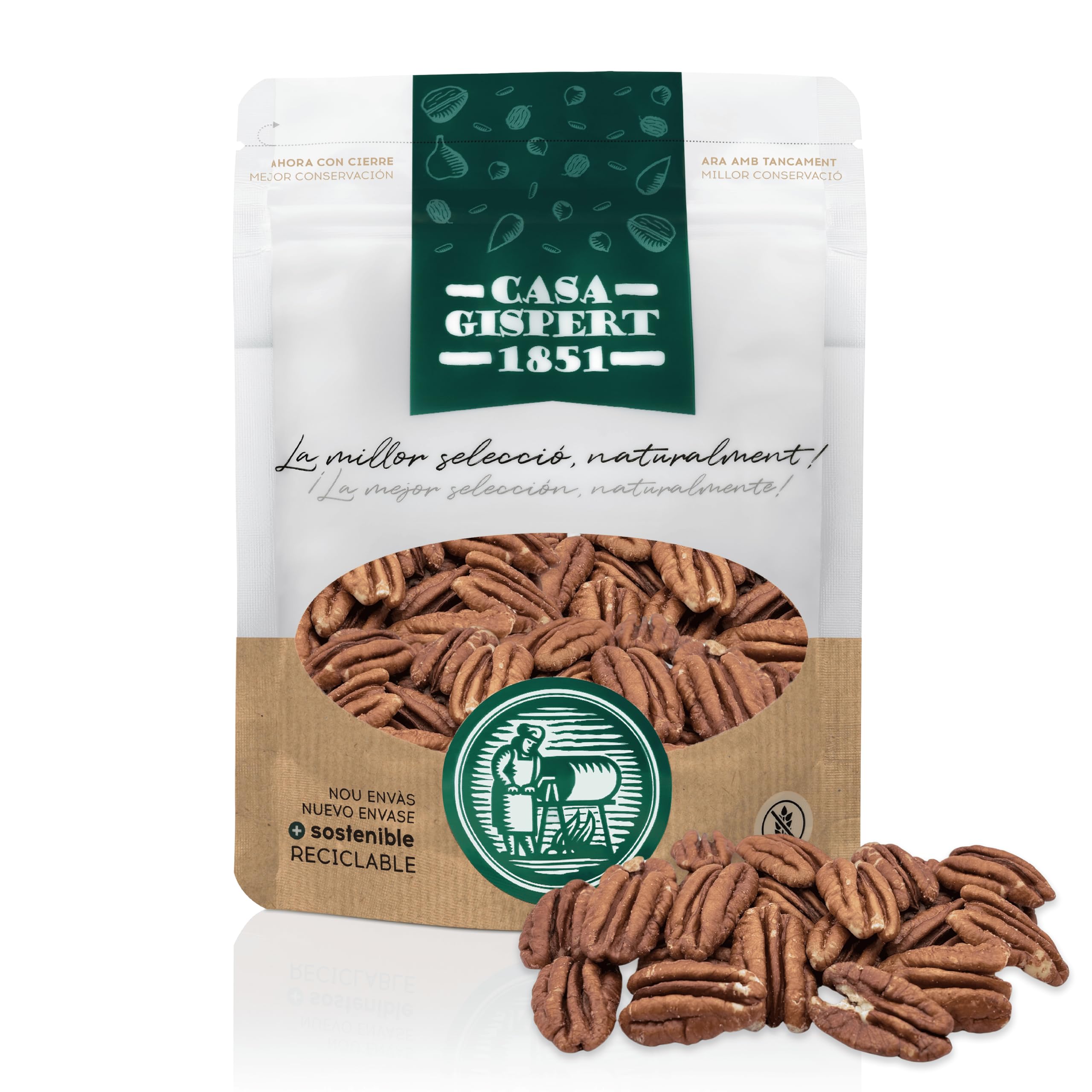 Casa Gispert - Nueces Peladas Pecanas Naturales - Nuez Pecana Mondada - Sin Gluten, Vegano - 400gr
