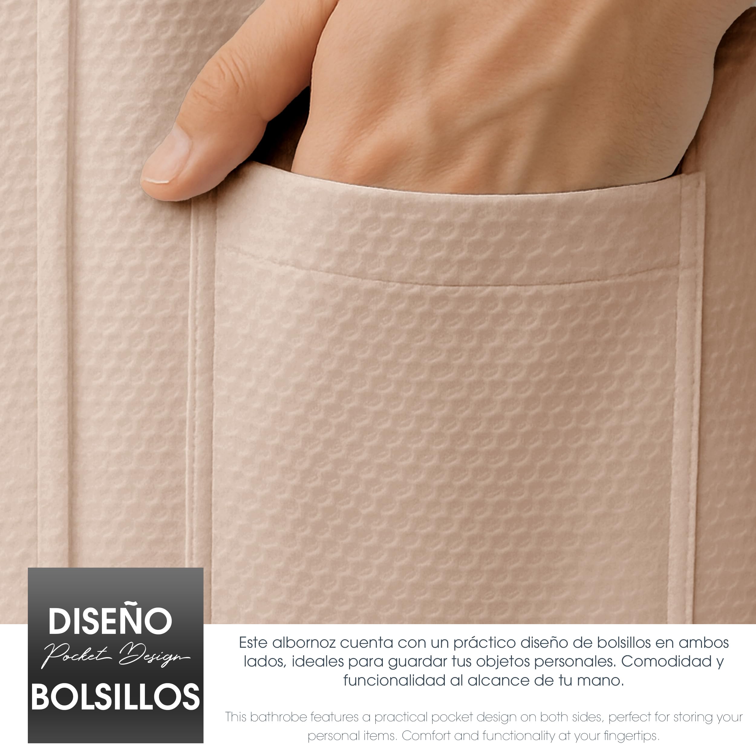 Albornoz Unisex para Hombre y Mujer con Bolsillo y Cinturón - Bata de Casa Suave, Secado Rápido y Alta Absorción - Textura Gofrada 100% Algodón 400gr