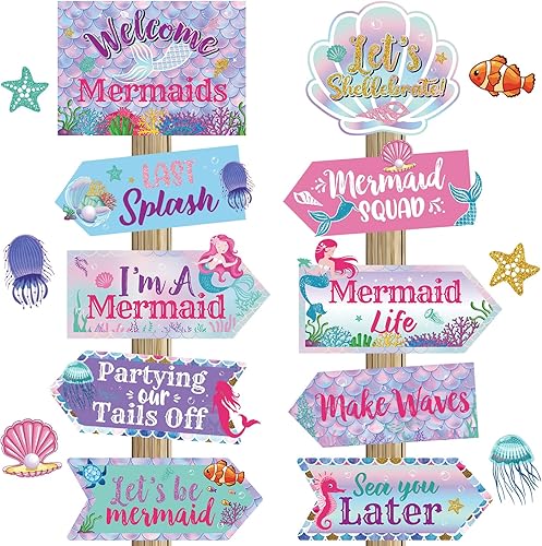 Chinco 20 piezas de decoración de fiesta de cumpleaños de sirena, letrero de fiesta con temática de sirena, decoración de cumpleaños con temática de