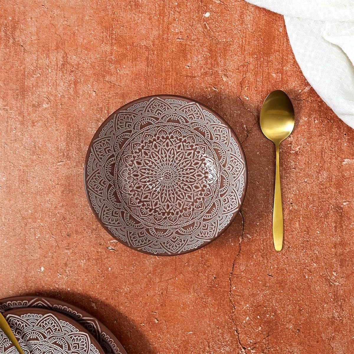 AltoBuy Set de 6 Assiettes Creuses en céramique Terracotta Motif Mandala (Ø18,5 cm) - AKKA
