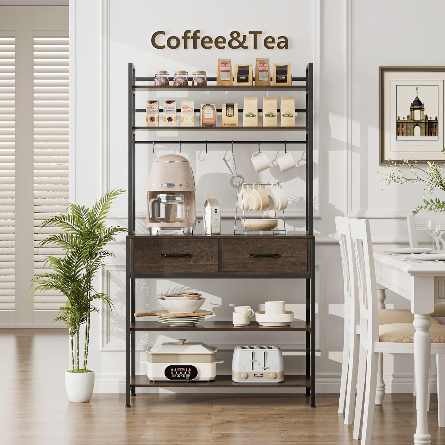 HITHOS Industrial 5Tier Kitchen Bakers Rack with 2 Drawers