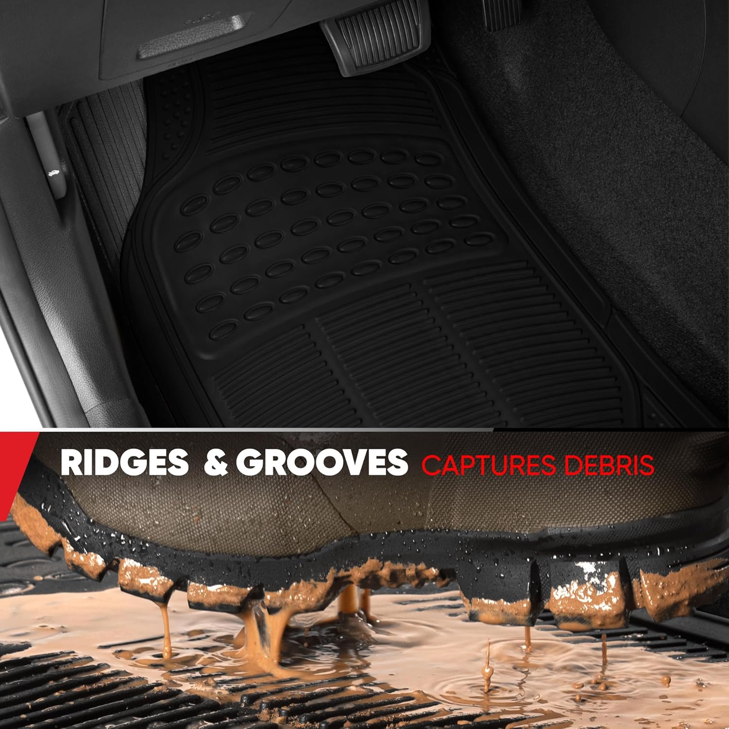 BDK 3-Row ProLiner Original Heavy Duty 4pc Front & Rear Rubber Floor Mats for Car SUV Van (Fits 3rd Row Vehicles) - All Weather Protection Universal Fit (Black) - Image 7