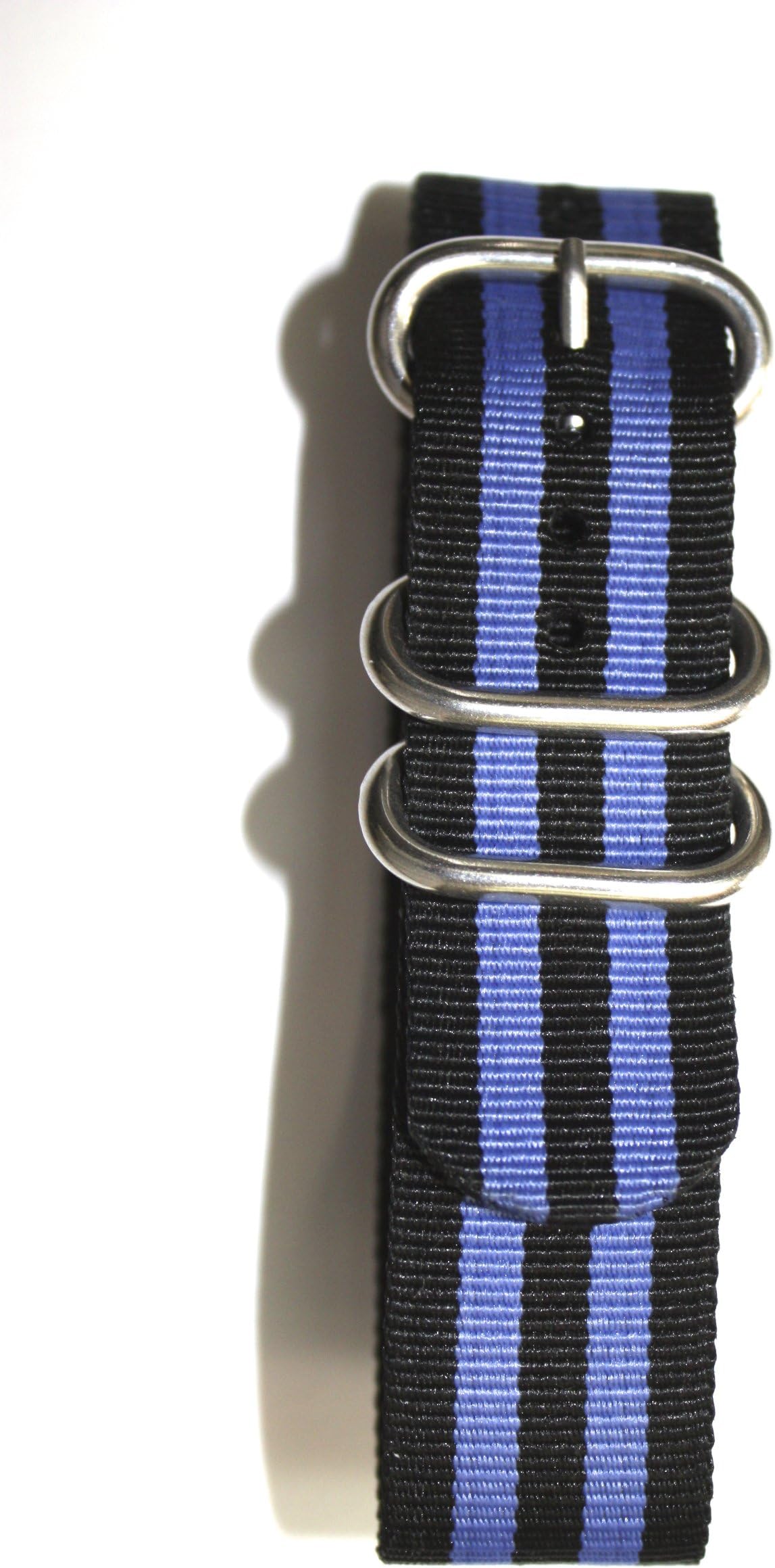 22mm Royal Blue/Black Military Style Strap with Two S/S Rings and S/S Heavy Buckle. Great to Attach to Any Timepiece.