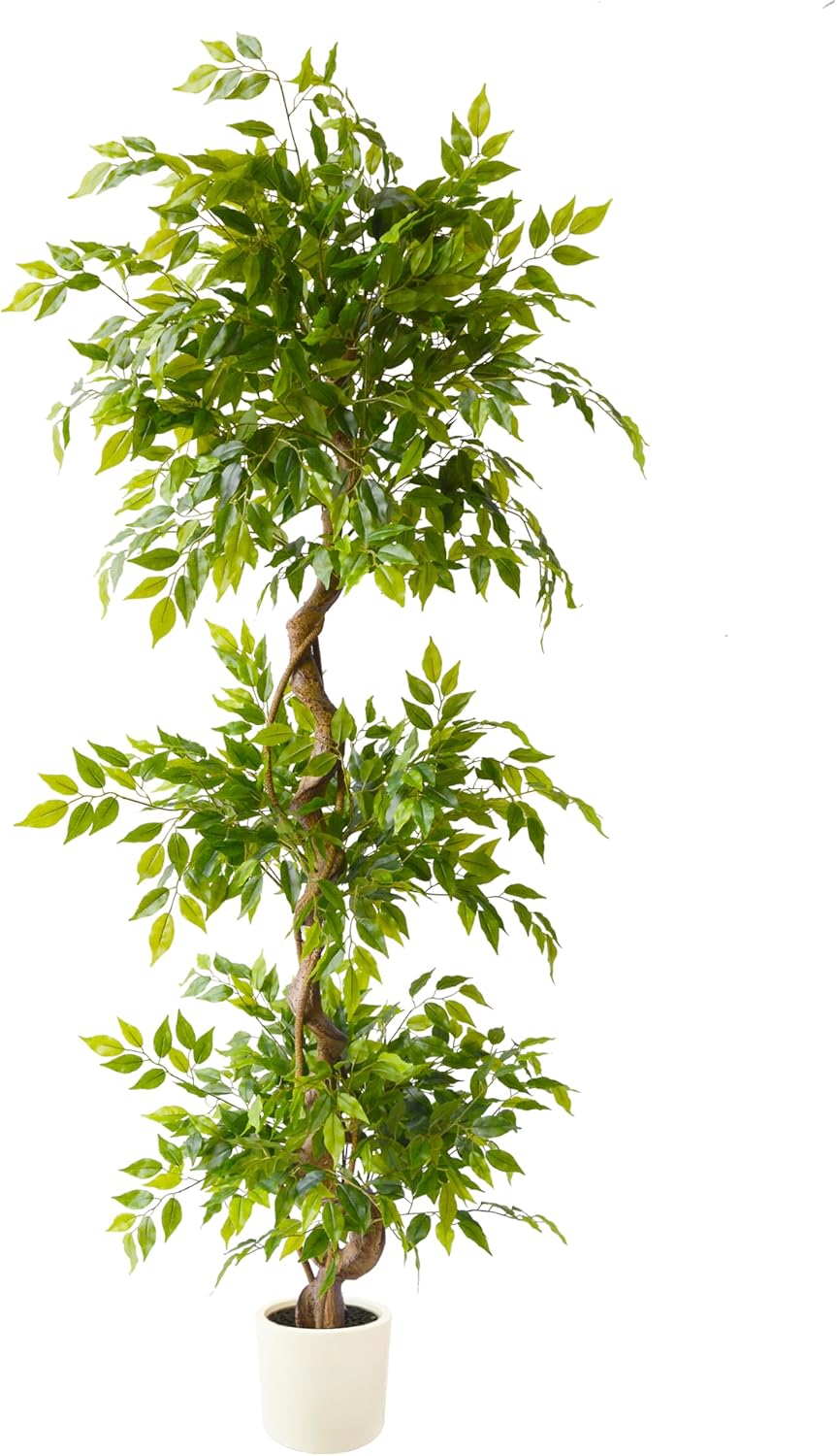6ft Artificial Ficus Tree, 72" Tall Fake Plant with Natural Curved Trunk, Faux Ficus Floor Plants for Home Living Room Office Garden Balcony Decor Indoor
