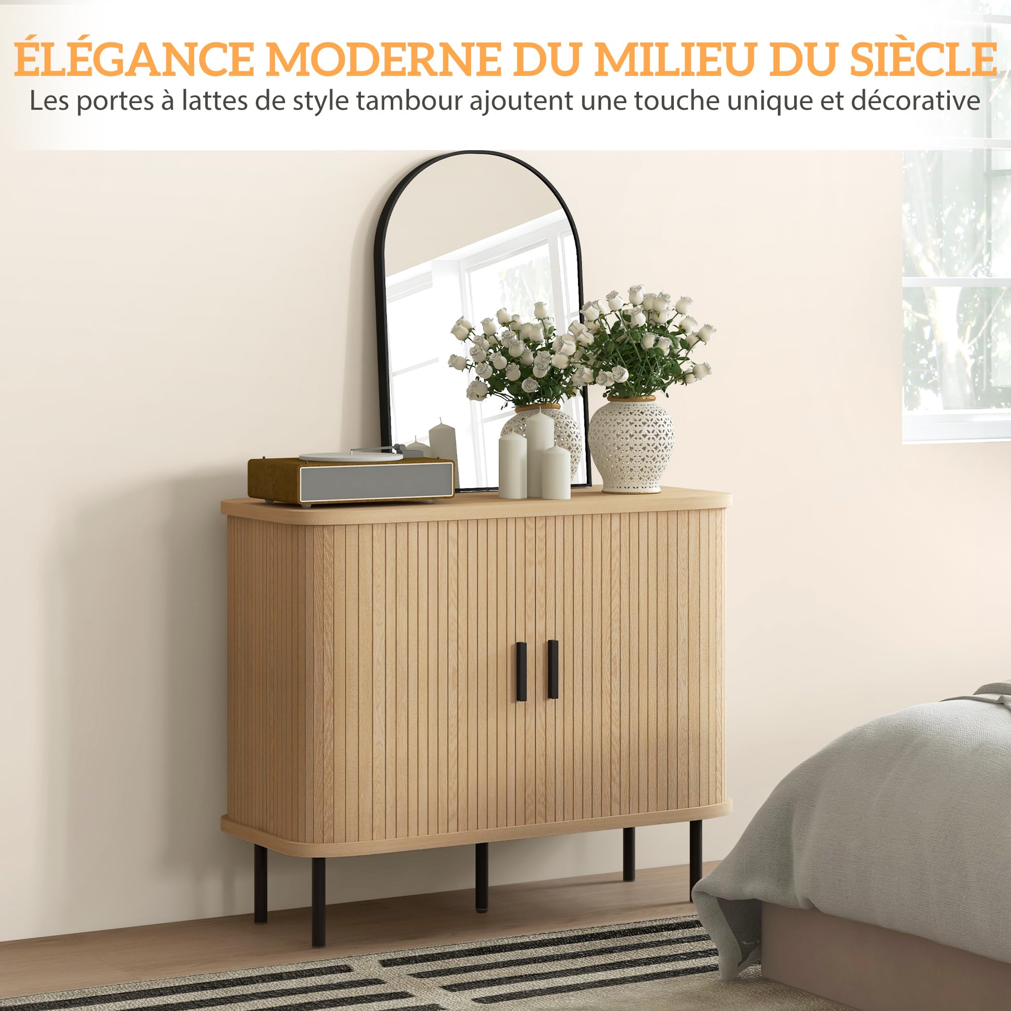 HOMCOM Buffet Salon 2 Portes Coulissantes Cuisine 90 x 40 x 75 cm Chêne