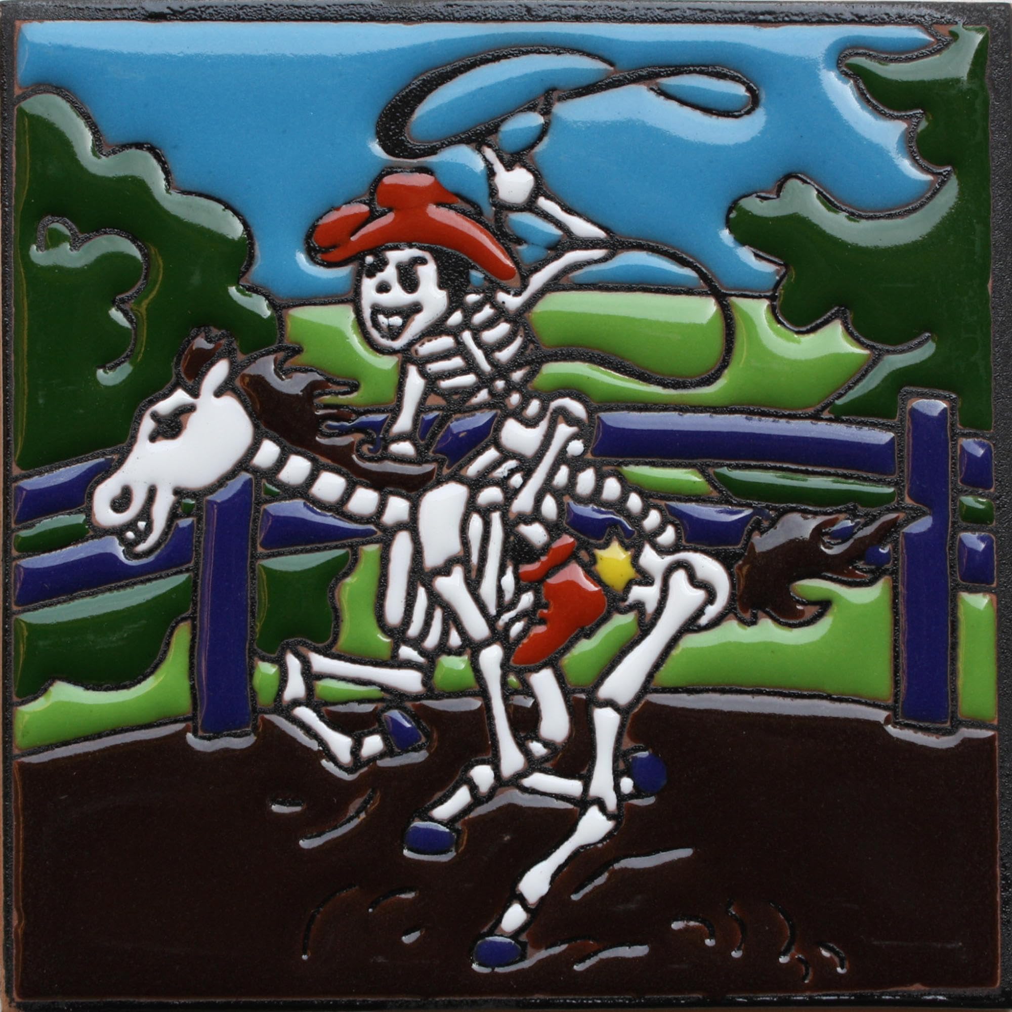 6x6 Rodeo Time. Day-of-The-Dead Clay Tile
