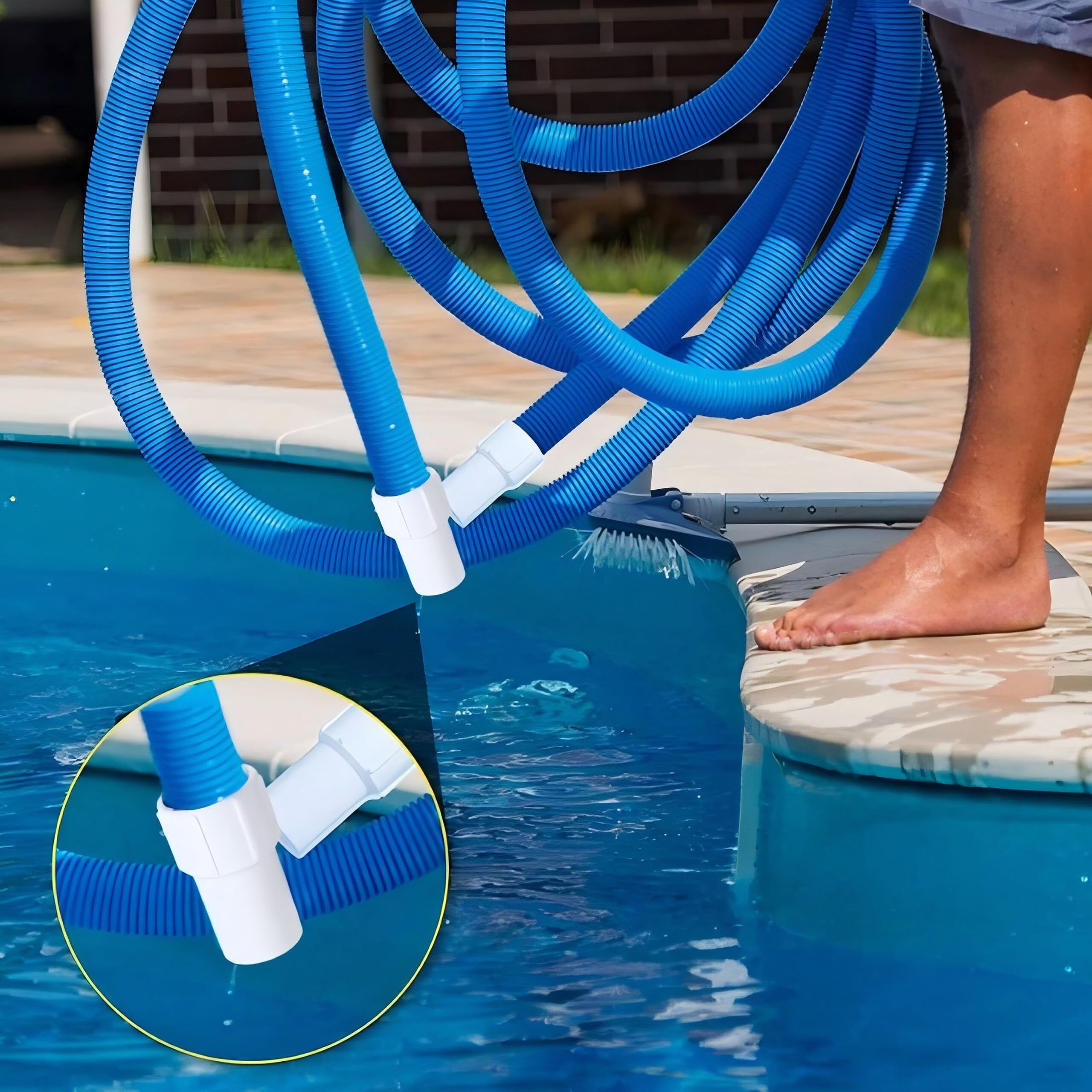 Relaxdays Tubo flessibile per piscina, 32 mm, diverse lunghezze, tubo dell'acqua per piscina e giardino, plastica, blu/bianco