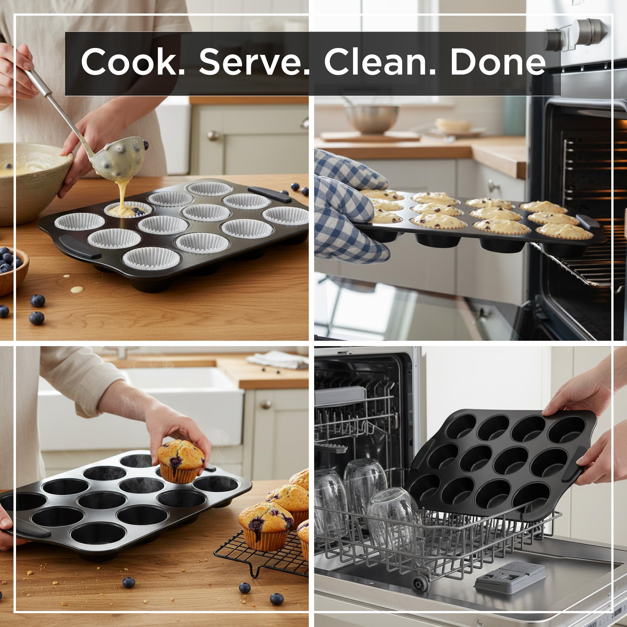 Wrenbury Lot de 2 moules à muffins antiadhésifs pour la cuisson de 12 tasses - 7,5 cm de profondeur - En acier carbone sans PFOA - Résistant à la déformation - Facile à nettoyer