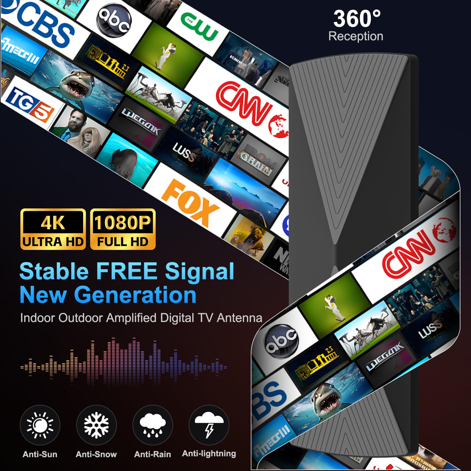 Antena de TV para Smart TV 2026, antena de TV digital interior para canales locales, recepción de alta ganancia de más de 3000 millas de largo alcance con amplificador compatible con 4K 1080P