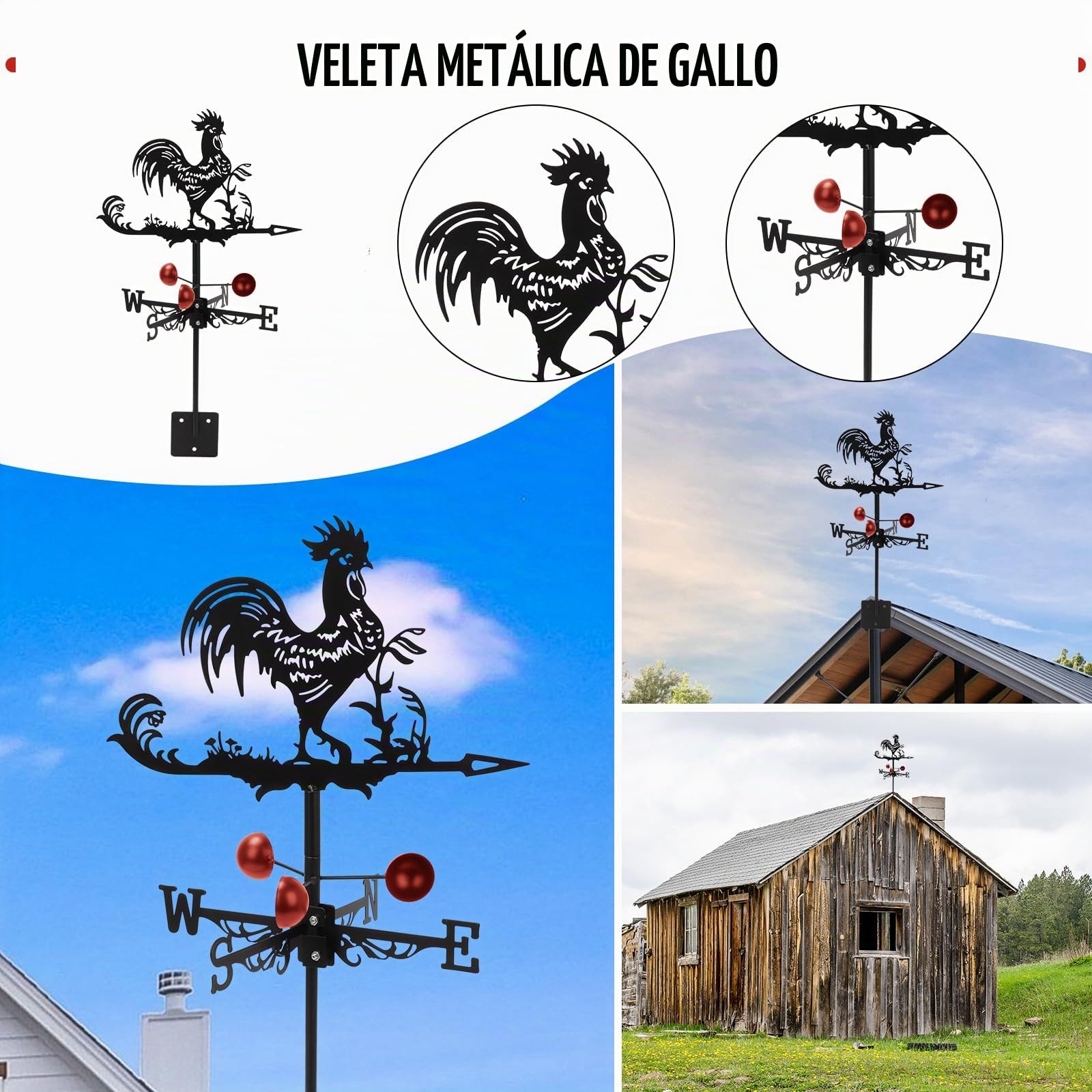 Veletas de Viento para Tejado, Veleta de Metal Robusta para Pronóstico del Tiempo con Soporte y Símbolo Direccional, Veleta Metálica con Diseño de Animales, Figura Decorativa para Jardín, Patio Tejado