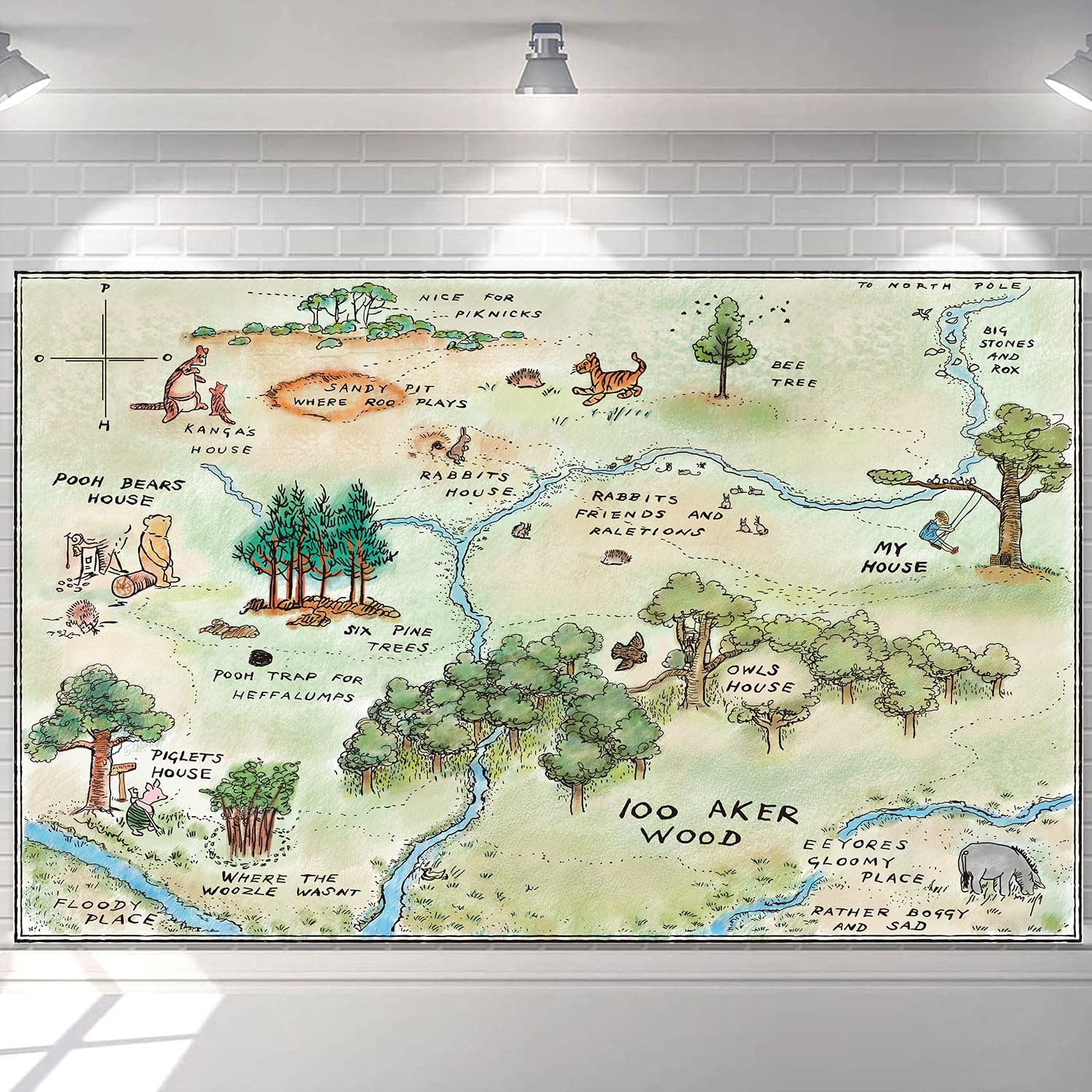 Photo 1 of 100 Acres Woods Map Backdrop Children Baby Shower Bear Theme Happy Birthday Decorative Banner for Boys Girls Party Background Decoration 5x3ft