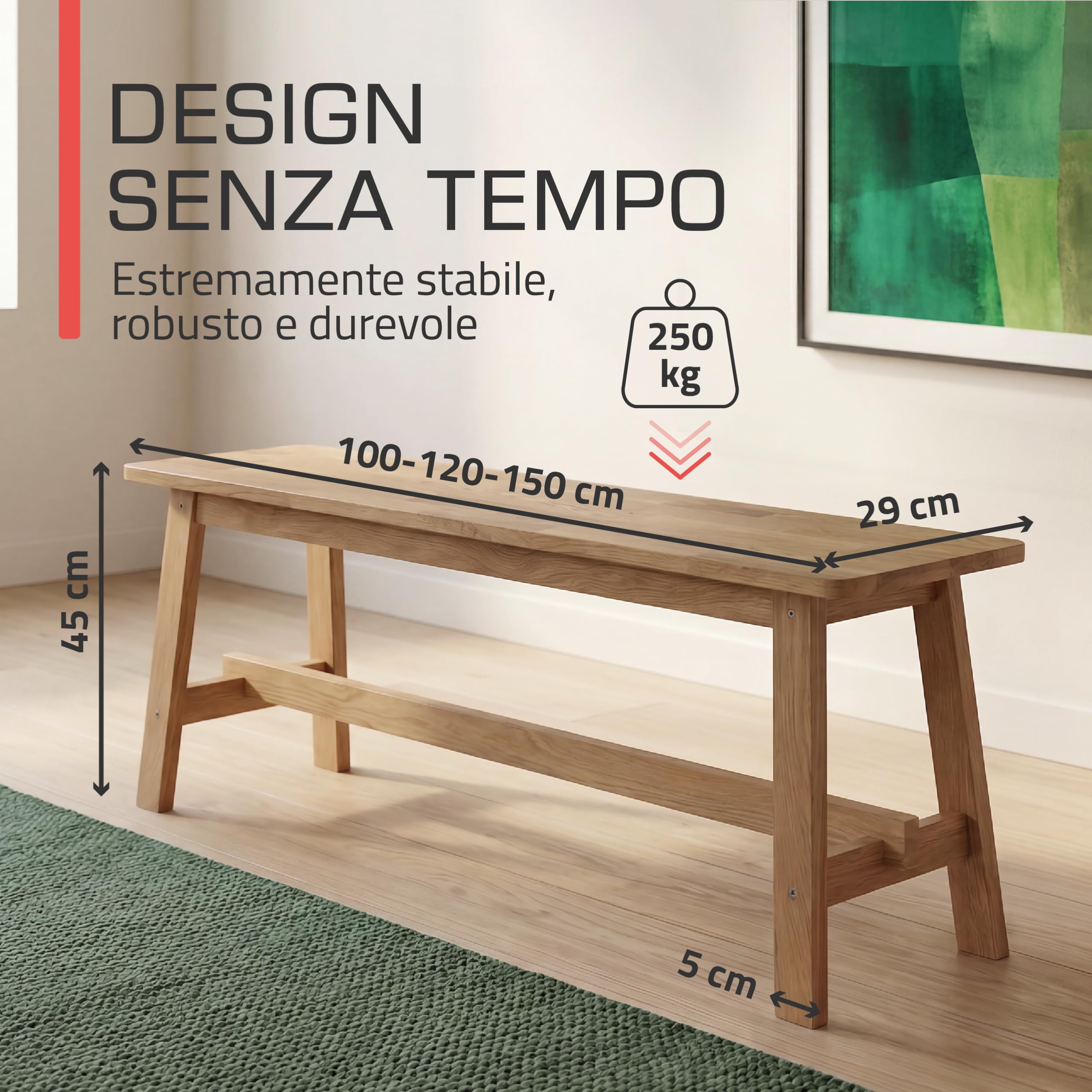 bomoe Panca Legno Rovere Massello FSC® Moderna Stabile fino a 250 kg Cucina | 100x29x45cm per Ingresso Sala da Pranzo Bagno oliato corridoio Bamberg