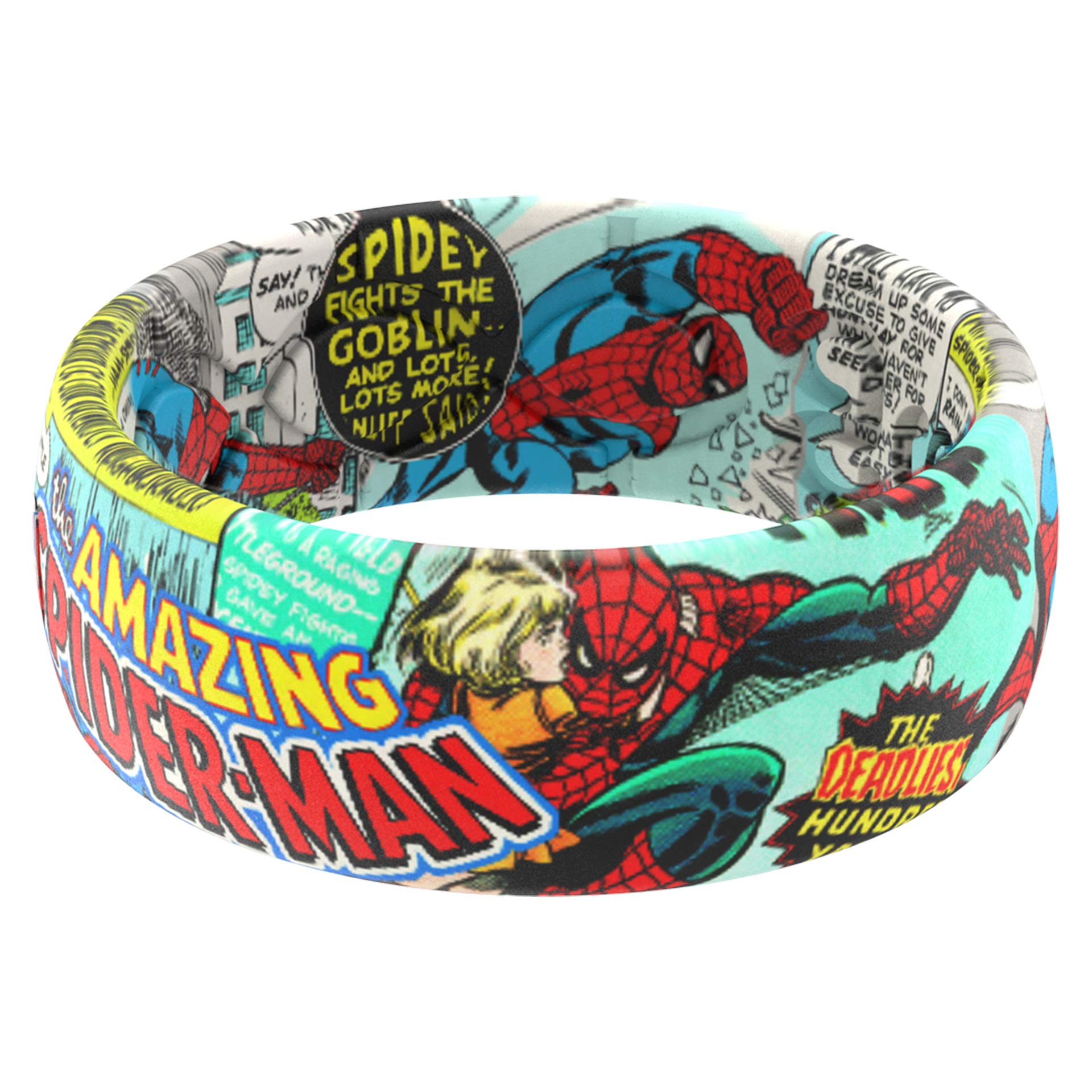Groove LifeMarvel Retro Comic Silicone Ring - Breathable Rubber Wedding Rings for Men, Lifetime Coverage, Unique Retro Design, Comfort Fit Ring