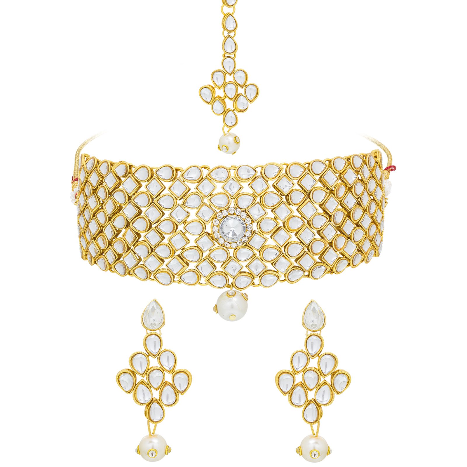 The Luxor Kundan Choker Necklace with Maang Tikka Wedding Bridal Jewellery Sets for Women and Girls-NK-2190 ( White ) (B079SFD94Y) Amazon Price History, Amazon Price Tracker