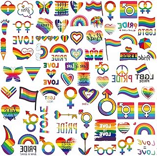 77pcs Rainbow Tattoo Stickers, Pride Temporary Tattoos Gay Tattoos Decorations Lgbtq Accessories Waterproof Gay Pride Stickers Flag for Equality Pride Parade and Celebrations