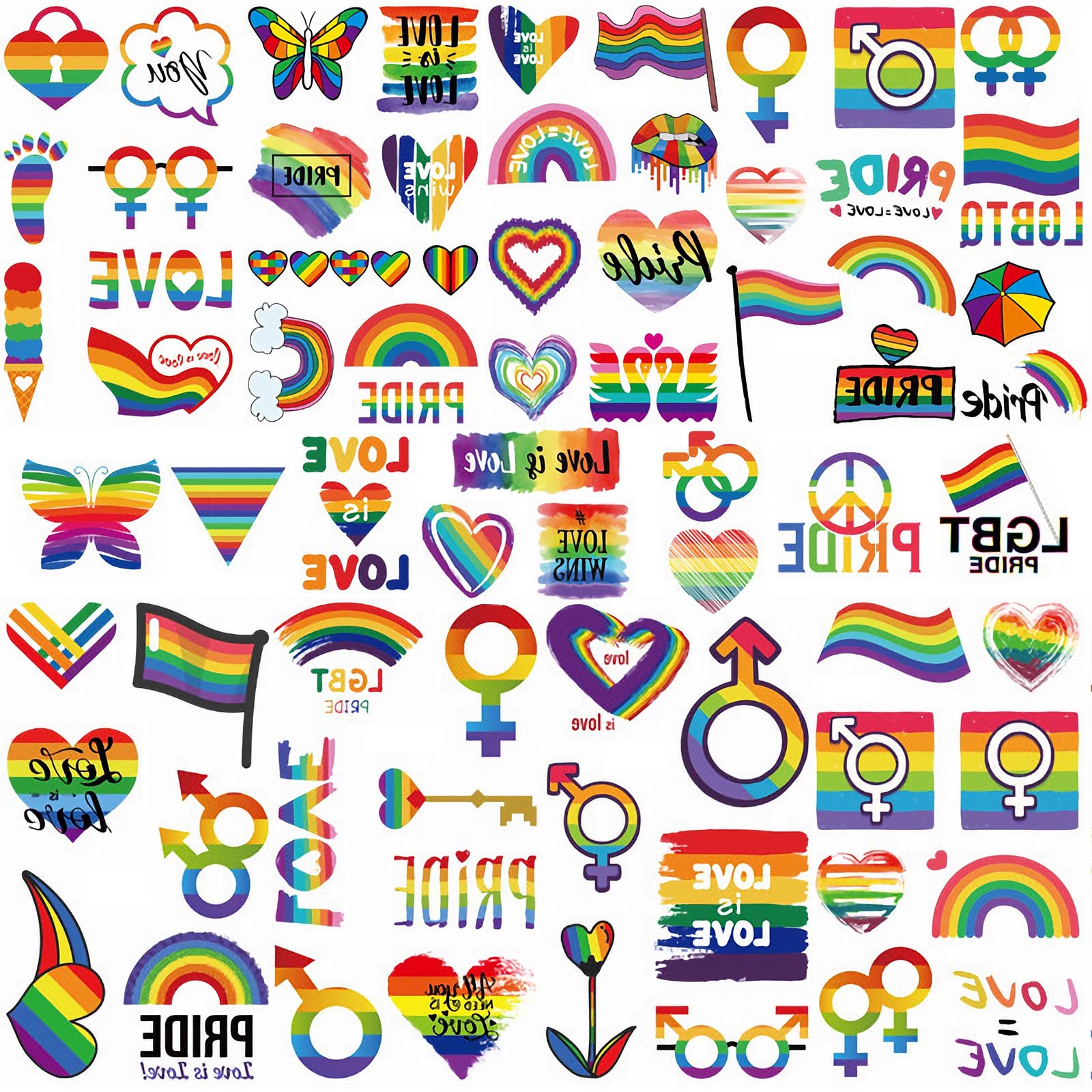 77pcs Rainbow Tattoo Stickers, Pride Temporary Tattoos Gay Tattoos Decorations Lgbtq Accessories Waterproof Gay Pride Stickers Flag for Equality Pride