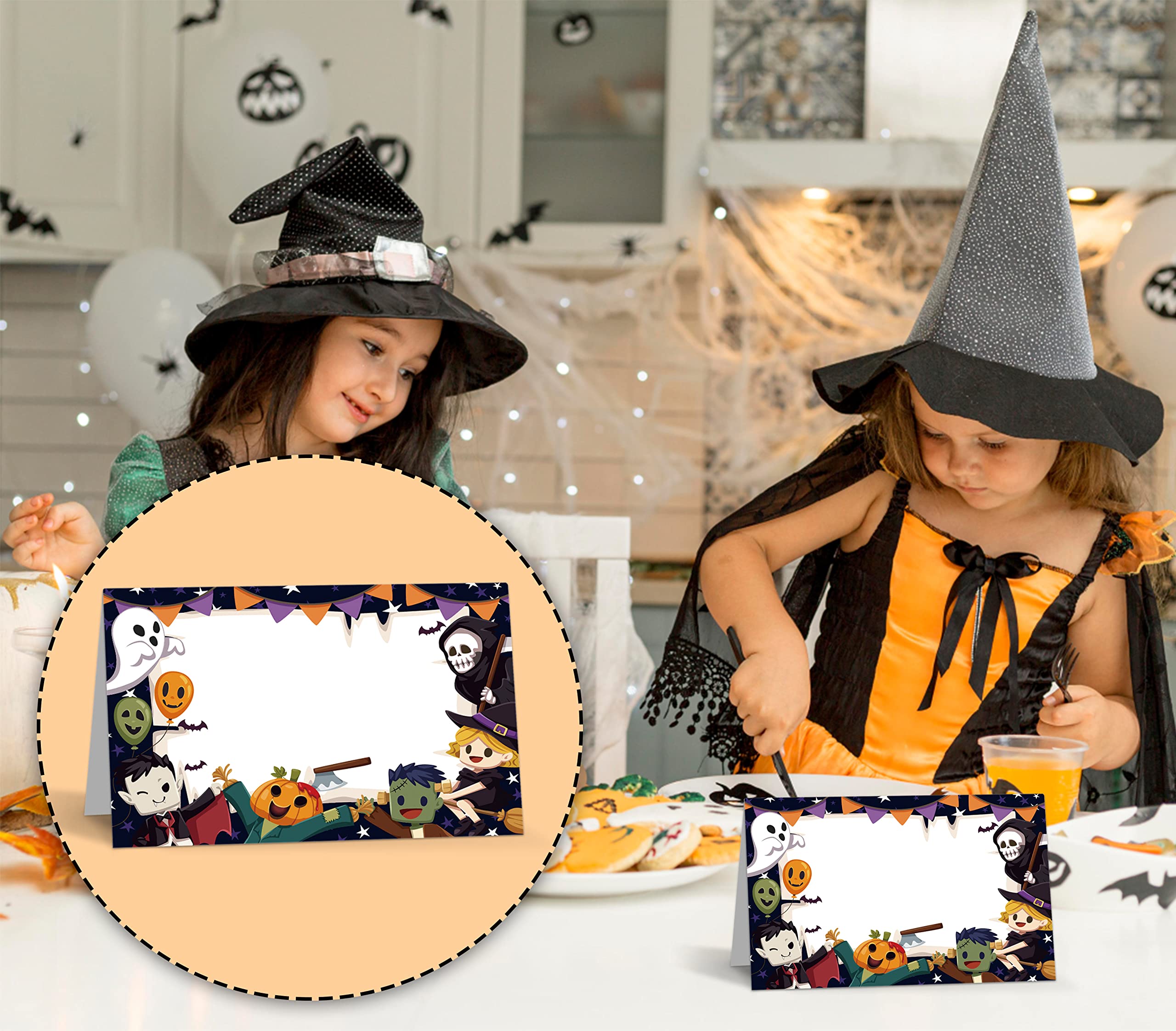 50 Halloween Tischkarten - Kürbis Motiv Namenskarten Für Partydeko