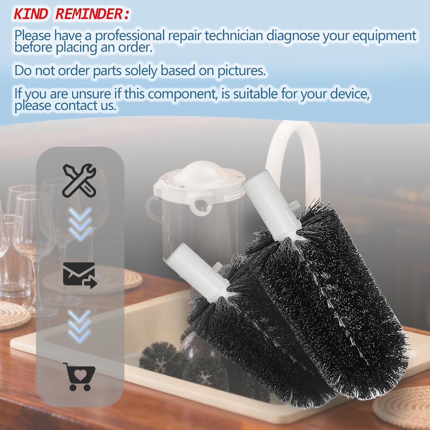 BRS-1722 Glass Washer Brush Replacement Part, Compatible with Bar Maid SS-100, SS-101, A-200, A-205, Standard Brushes Set: 4 Pcs 6-Inch Brushes and 1 Pcs 7.5-Inch Brush