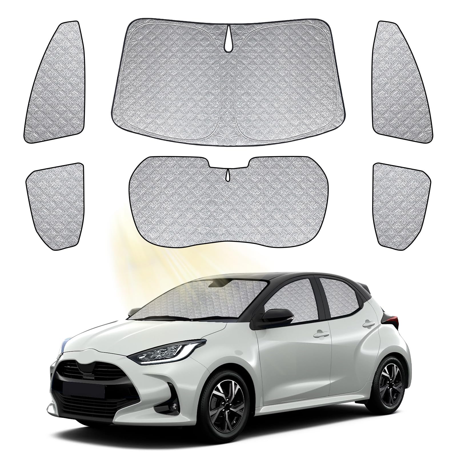 Parasol Compatible con Toyota Yaris XP210 2020-2025, Juego de 6 Plegable Protector de Parabrisas Interior de Coche, Bloquea El 99% de Los Rayos UV y Mantiene EI Vehículo Fresco