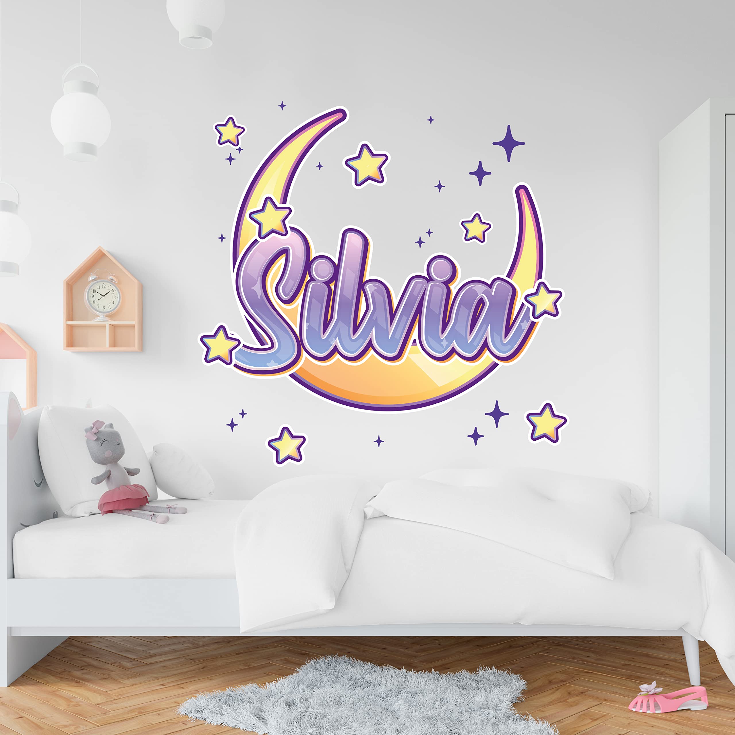 Pegatina Pared Decorativas con Nombres Personalizados para Decoración de Habitación de Niños o Bebe con Texto - Vinilo Infantil (Luna)