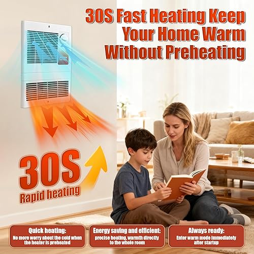 Miniatura 4 de 9815wh - Calentador de pared de alta capacidad, calentador eléctrico de pared con termostato ajustable integrado y motor silencioso adecuado para