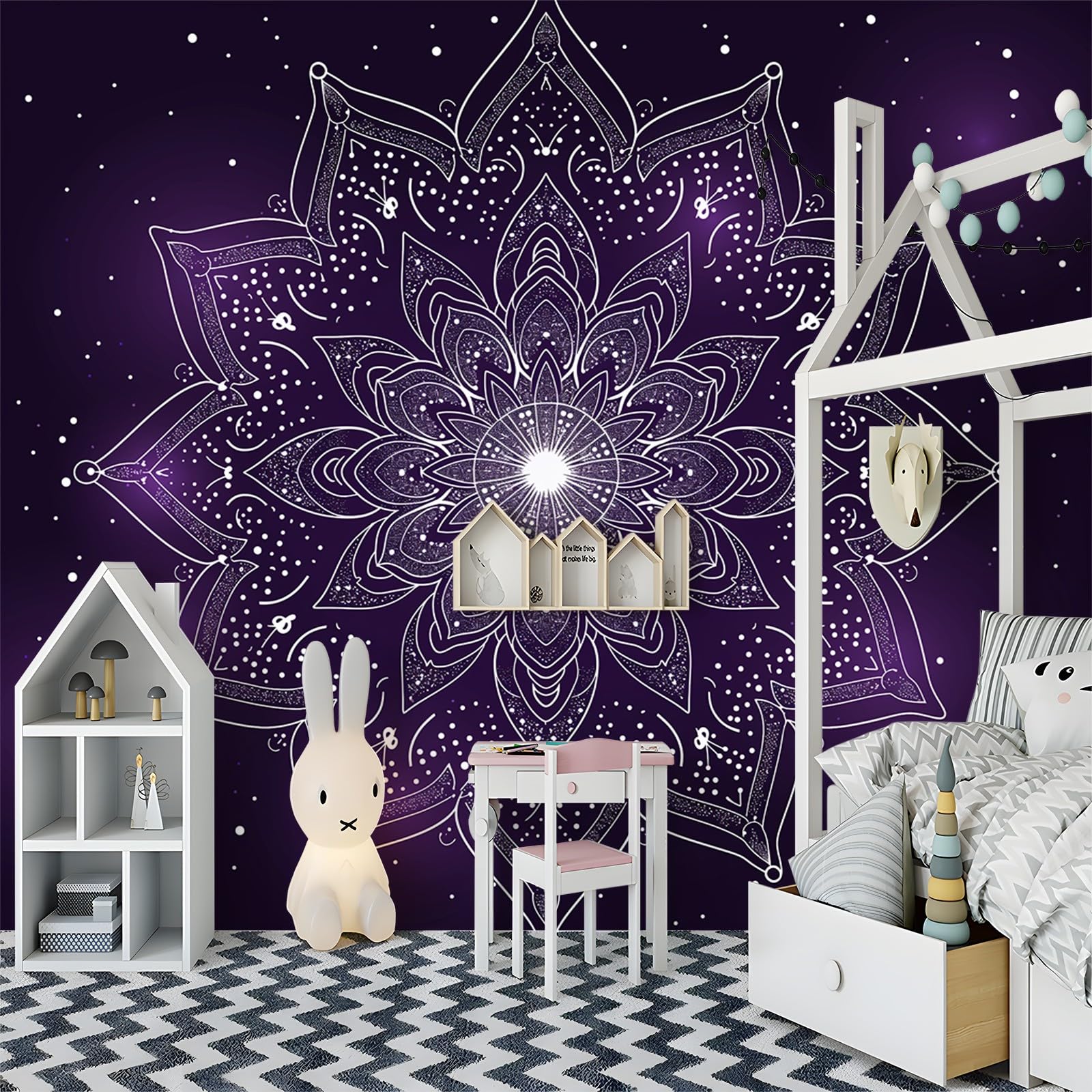 Tapeta do pokoju dziecięcego, elegancka i wykwintna, gwiaździste niebo, tapeta z włókniny, 250 x 175 cm, dekoracja ścienna, do pokoju dziecięcego, fioletowa, tapeta ścienna do różnych pomieszczeń