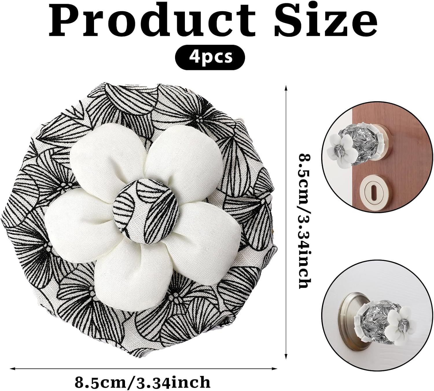 Sliverdew 4 Pcs Door Knob Covers with Sponge Black Floral Door Handle Cover Soft Door Knob Protector Round Knob Covers for Door Reusable Washable Decorative Door Handle Cushion