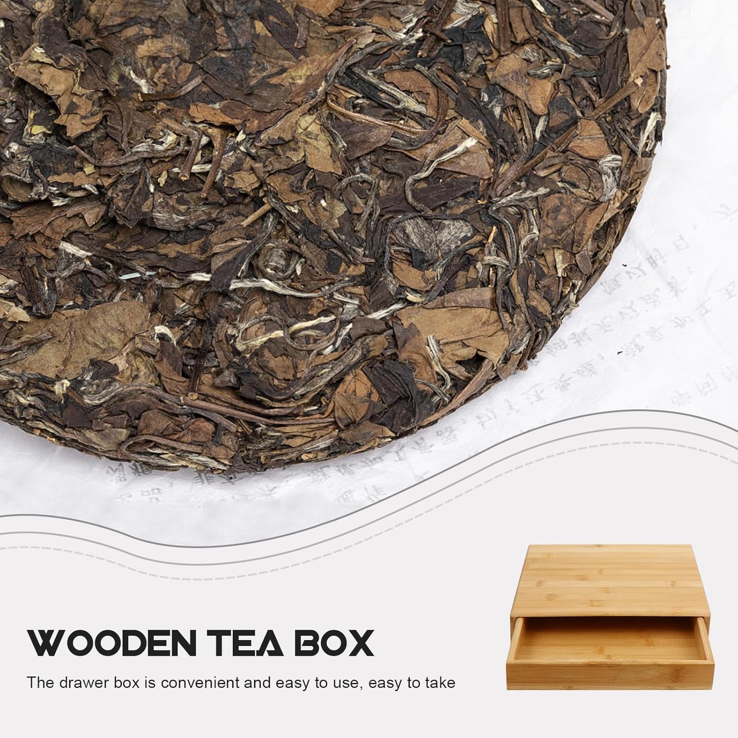 Cabilock Wooden Tea Cake Storage Box Drawer Style Single Layer Pu-erh Tea Leaf Packaging Chest with Vent Holes for Home