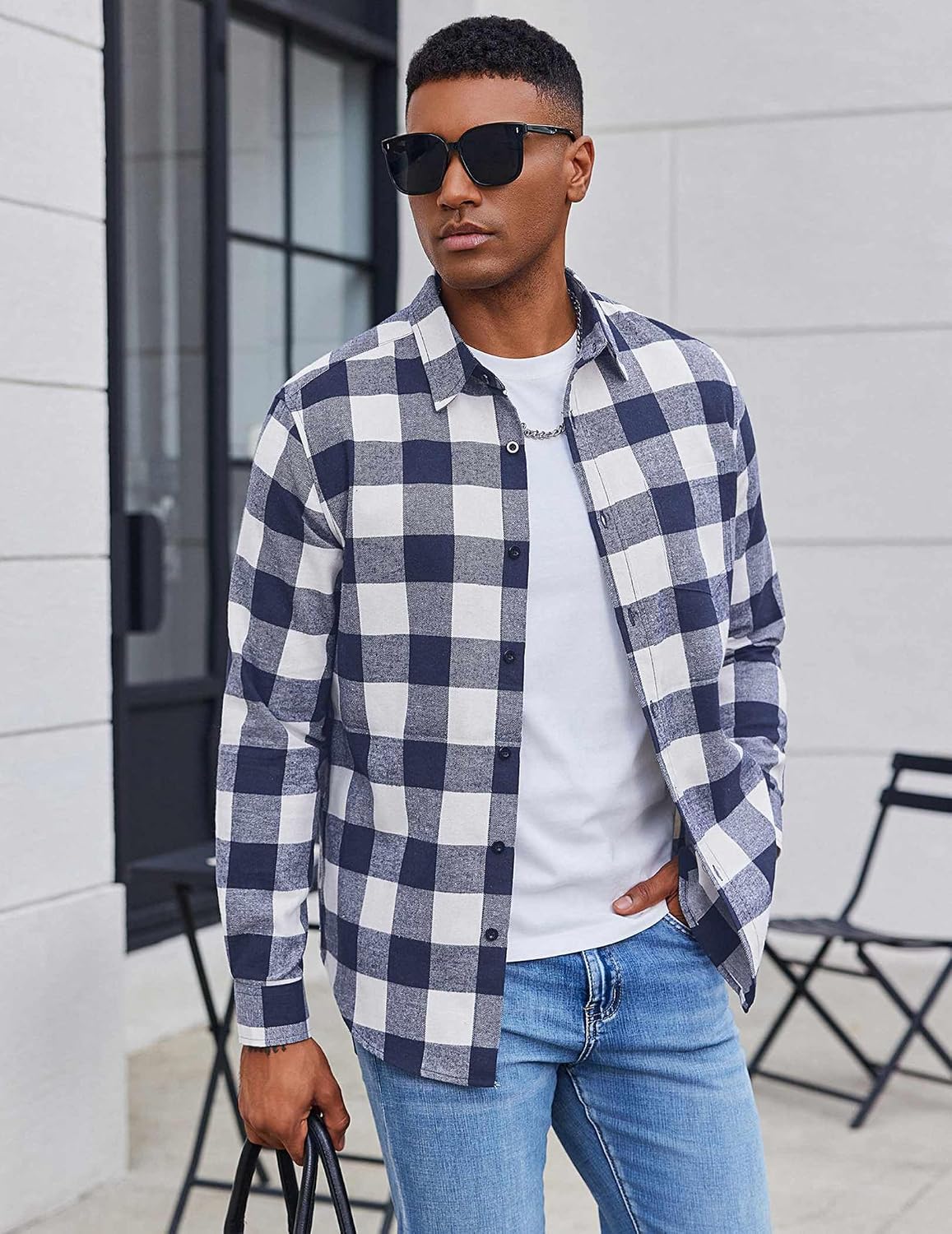 COOFANDY Men's Casual Long Sleeve Button Up Plaid Flannel Shirt Jacket with Pocket image 5