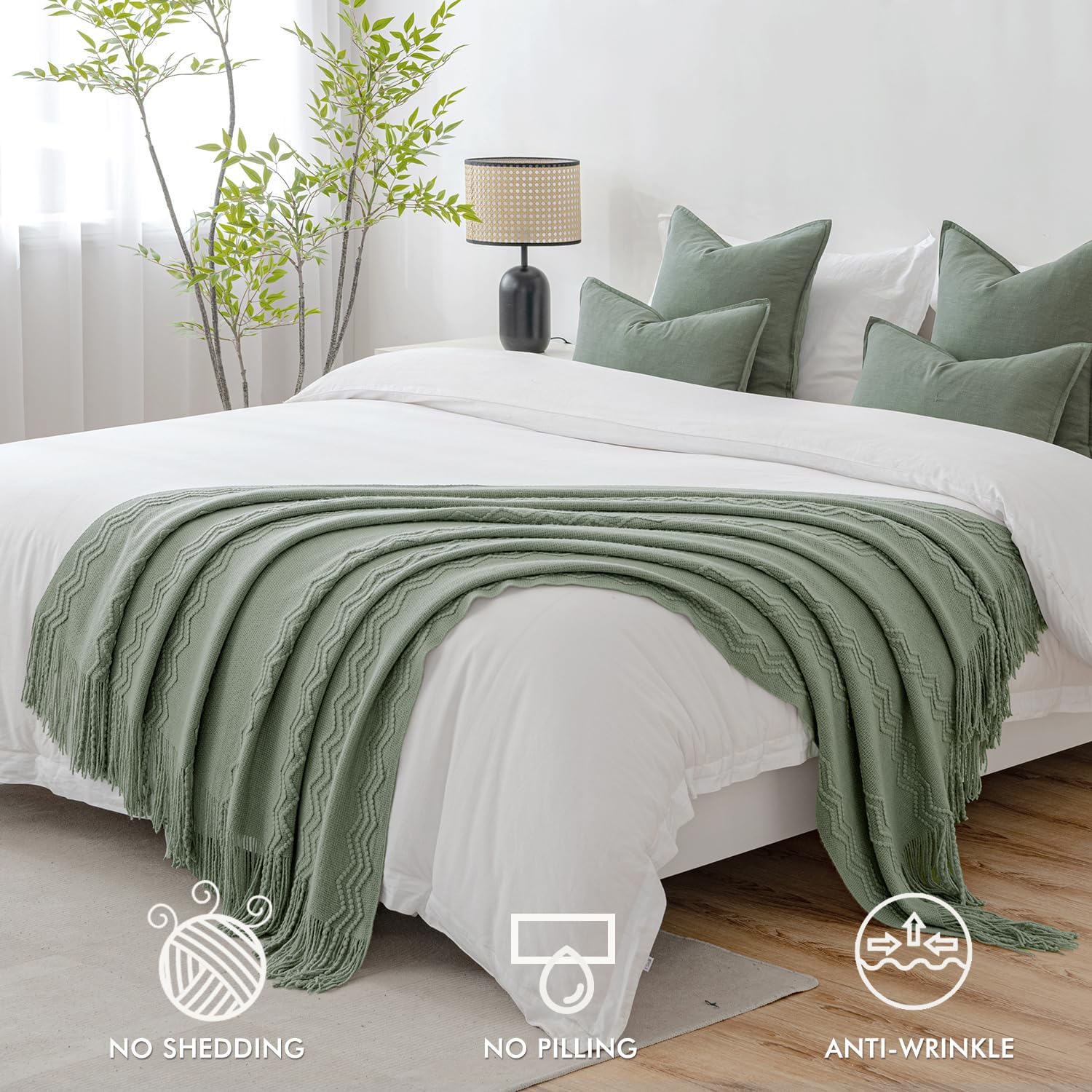 MIULEE Sage Knitted Throw Blanket for Couch Boho Green Textured Cozy Woven Decorative Farmhouse Blanket with Tassels for Sofa Chair Bed Living Room, Lightweight Spring Home Decor 50"x60" - Image 3