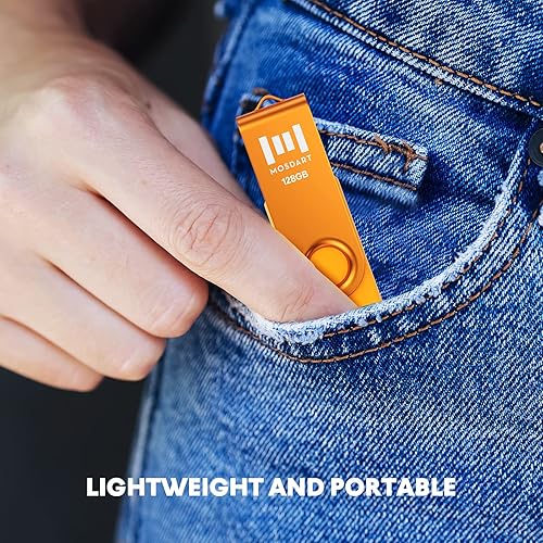 Miniatura 3 de MOSDART Unidad flash USB 2.0 de 128 GB, con bucle para llavero, diseño giratorio con luz LED, memoria exFAT para computadoras, respaldo del sistema,